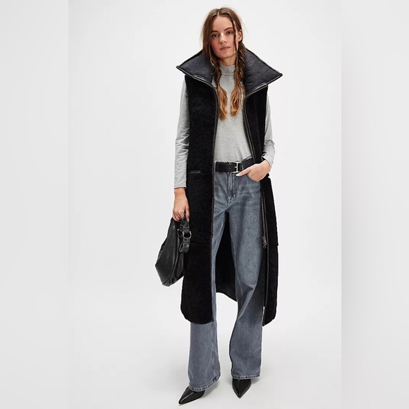 New Free People x Nicholas K Black Himalaya Sheep Fur Long Vest Coat Jacket sz M - Picture 2 of 16